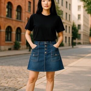 Gloria Vanderbilt Women’s Skirt Size 12 Blue Jean 💯 Cotton Button Up Raw Hem